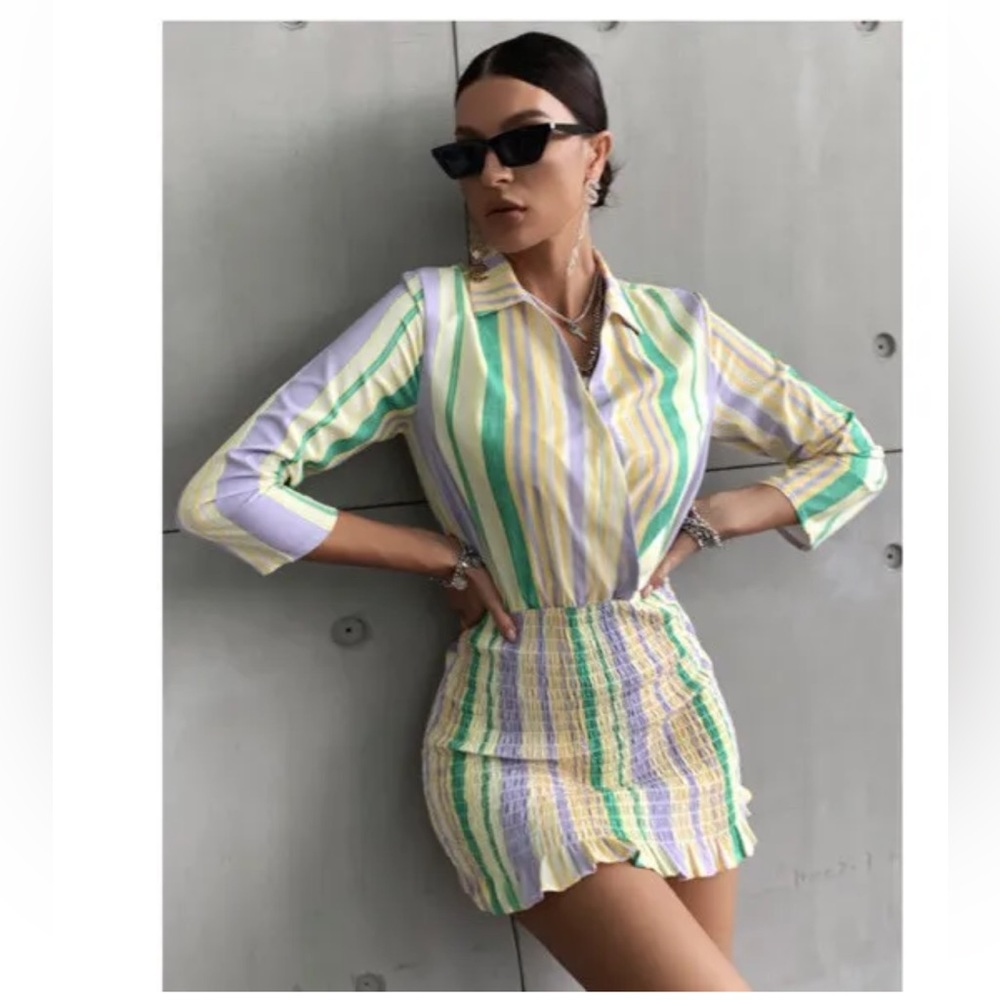 🆕Zara Sz XL and XS Women's The Valery Dress Pastel Striped Smocked